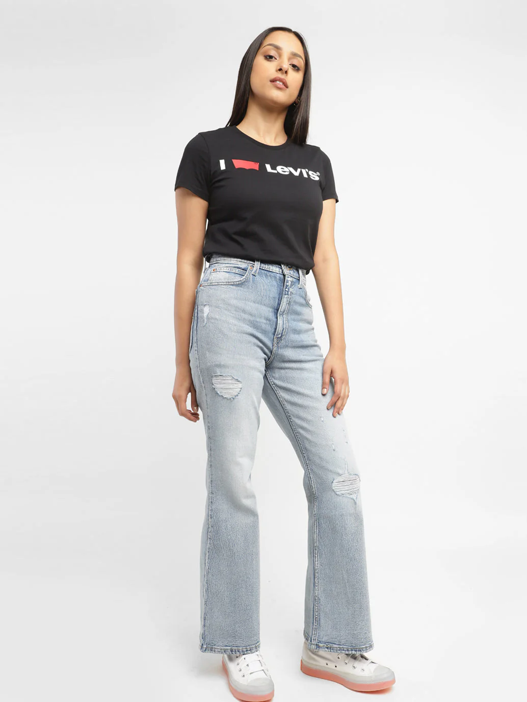 Women's 70s Blue Flared Fit High Rise Jeans