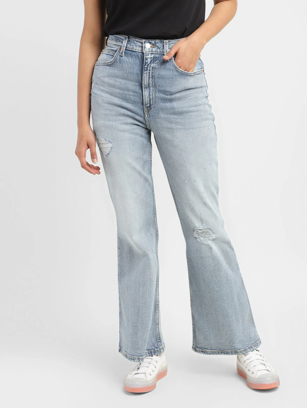 Women's 70s Blue Flared Fit High Rise Jeans - Image 2