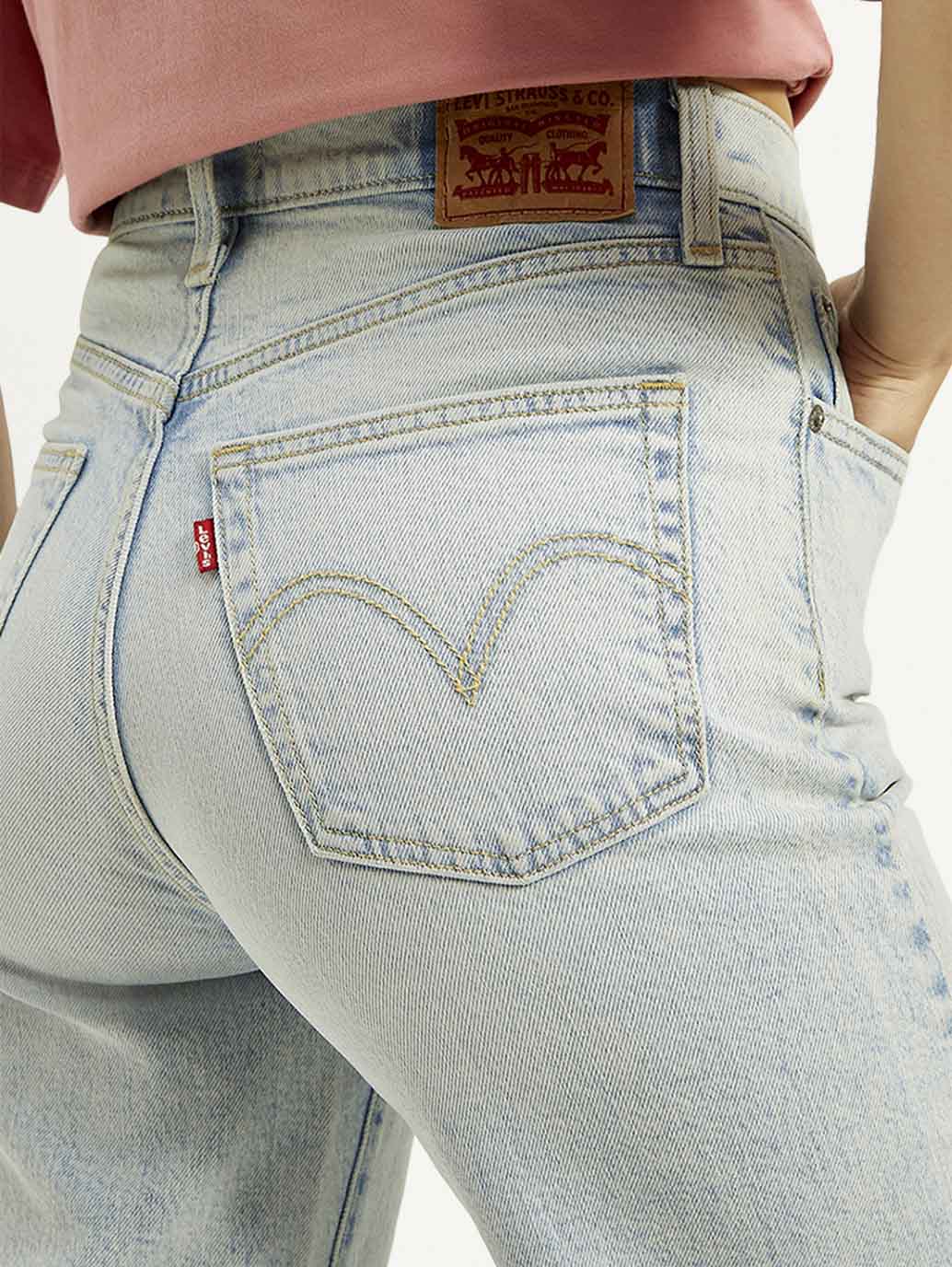 Women's Light Blue Ribcage Bell Bottom Wide Leg Fit High Rise Jeans - Image 4
