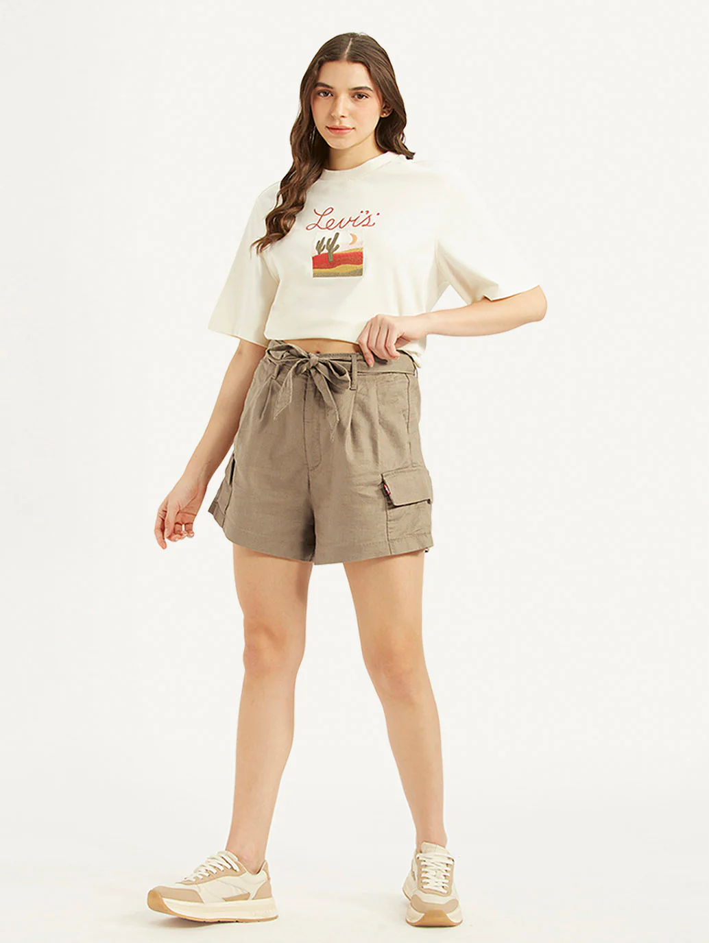 Women's High Rise Khaki Relaxed Fit Shorts - Image 5