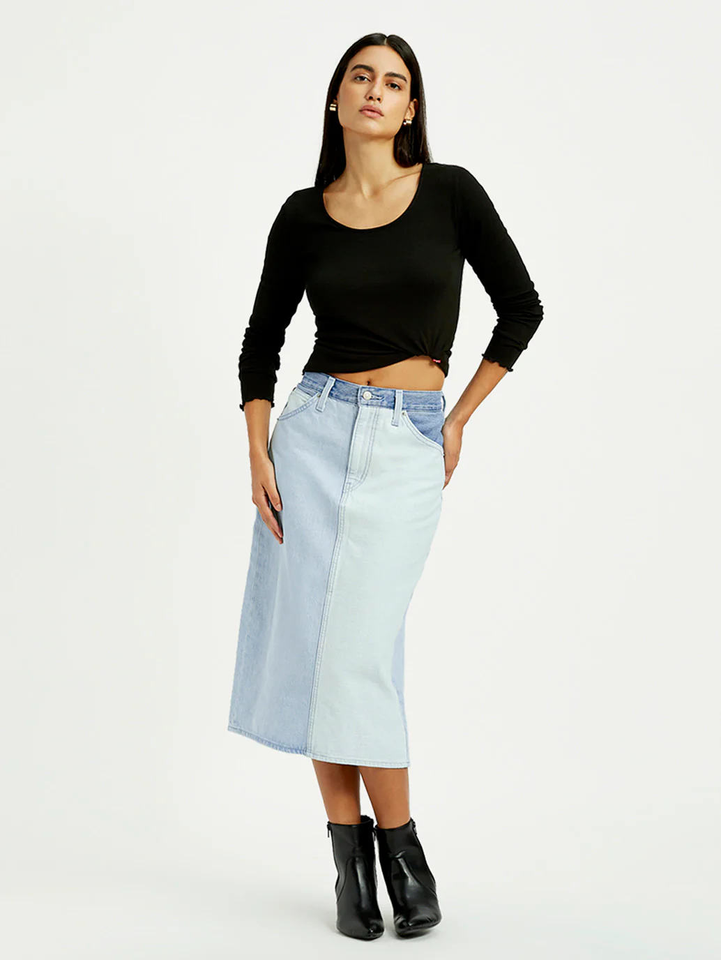 Women's Light Blue Regular Fit High Rise Skirt