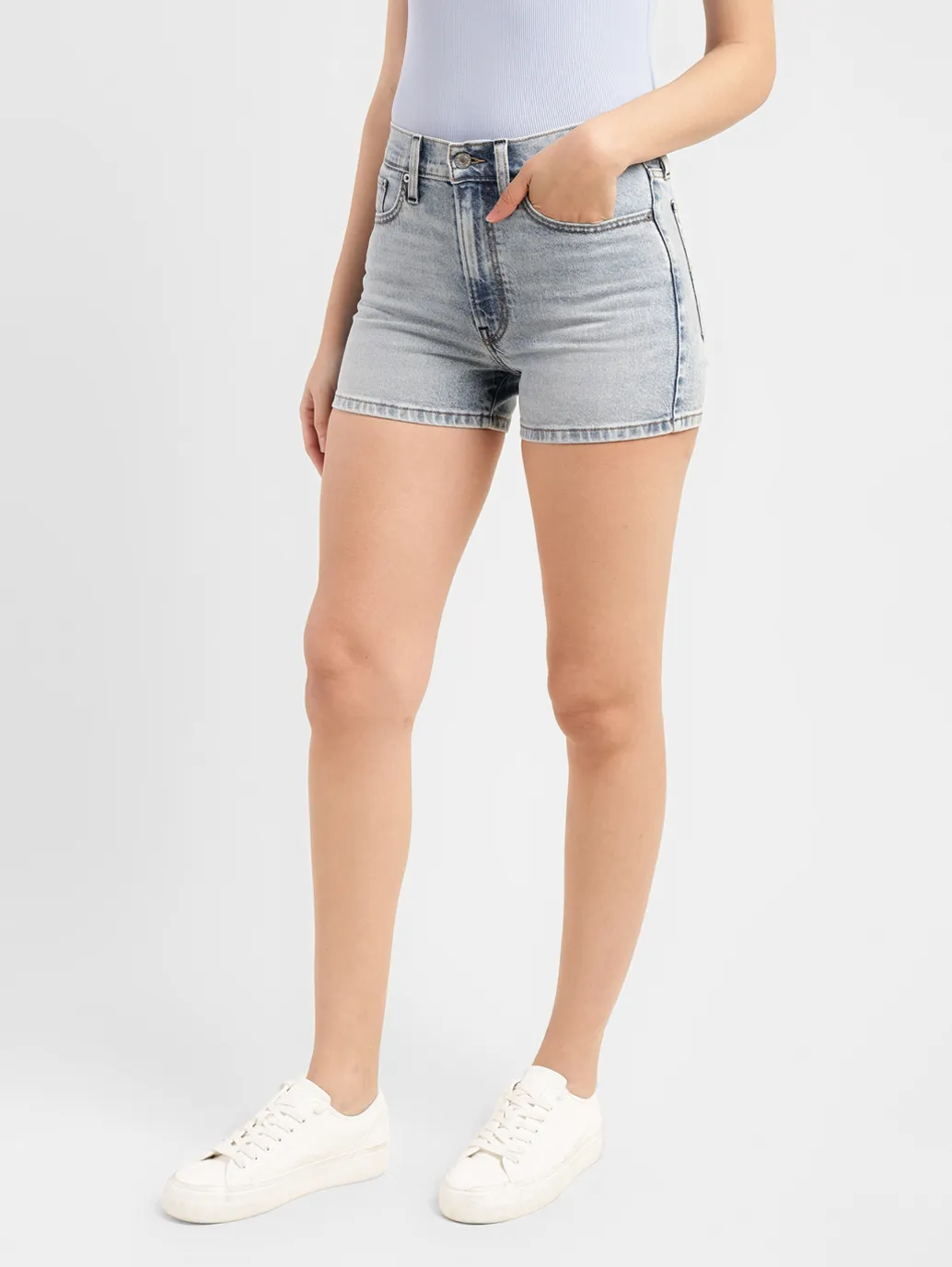 Women's High Rise Blue Regular Fit Denim Shorts - Image 3