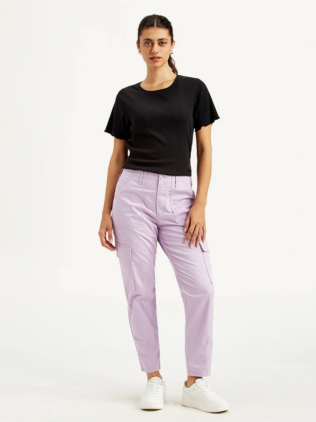 Women's High Rise Lilac Cargo Trousers - Image 3