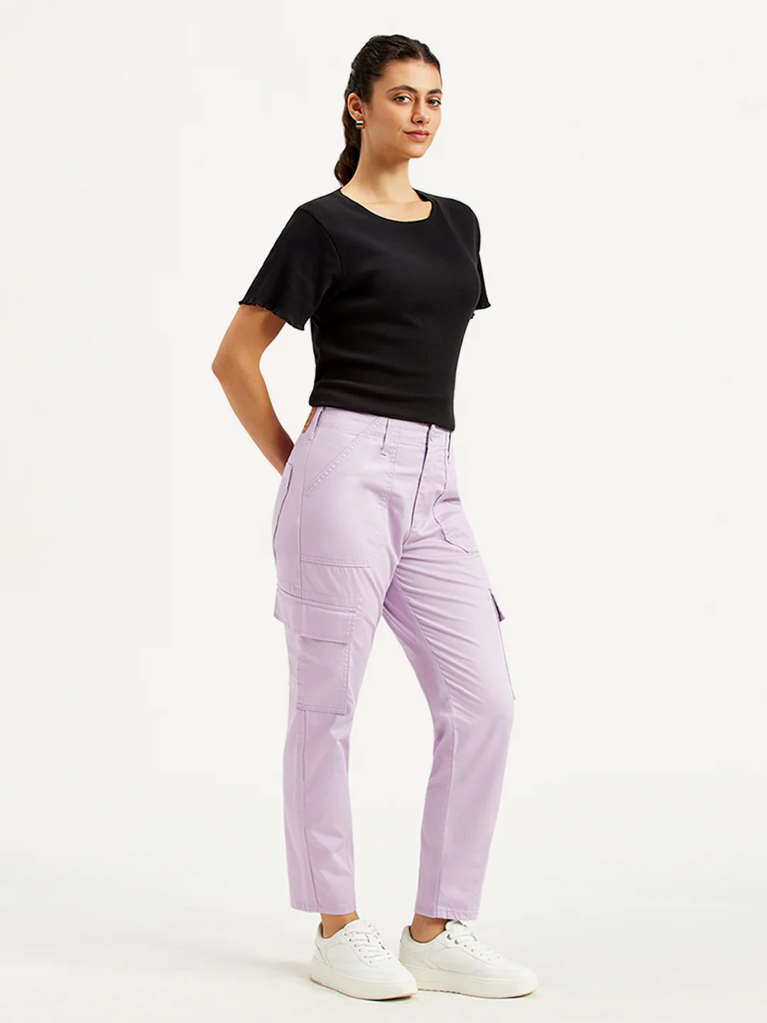 Women's High Rise Lilac Cargo Trousers - Image 4