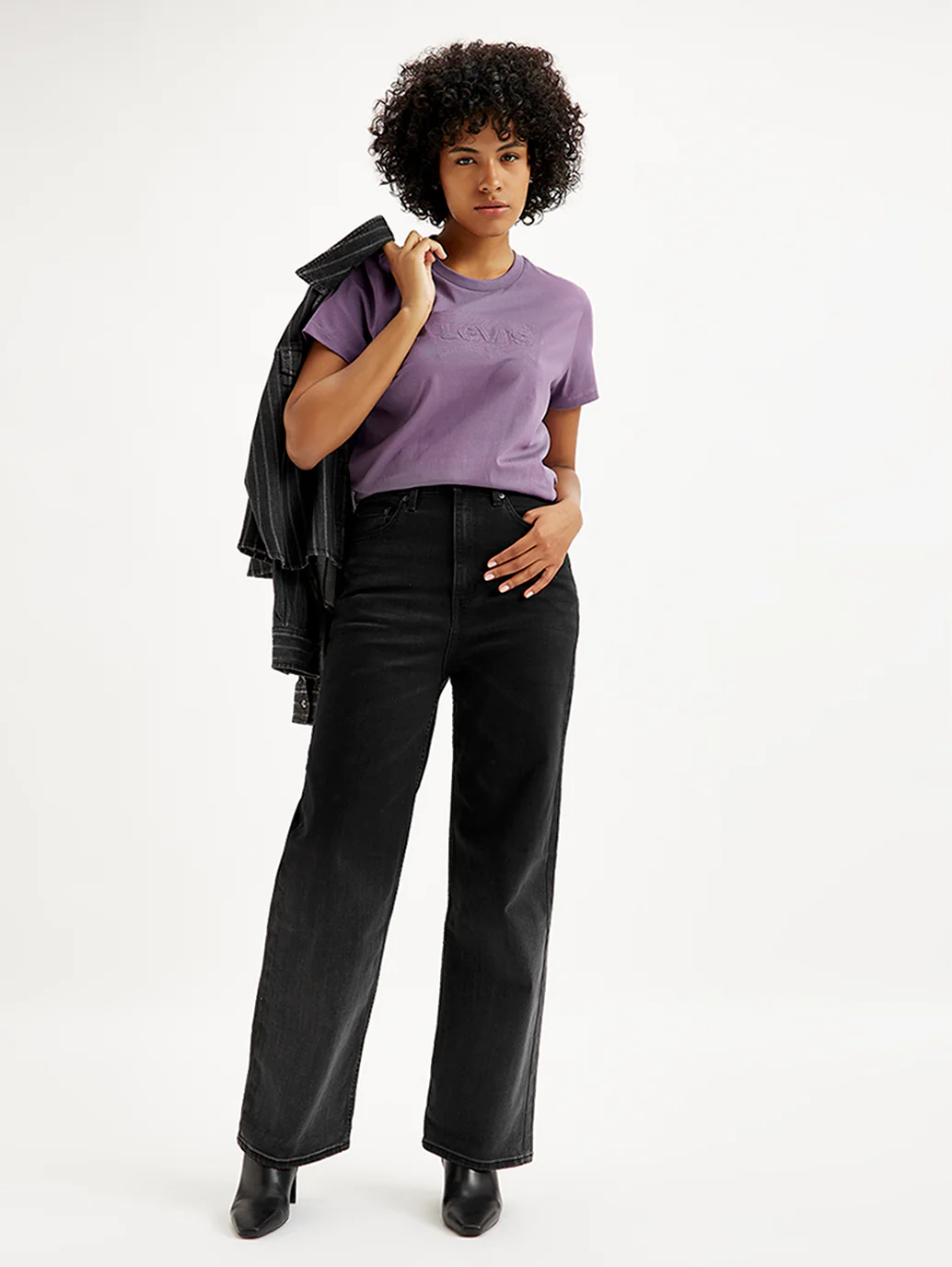 Women's Black Loose Fit High Rise Jeans
