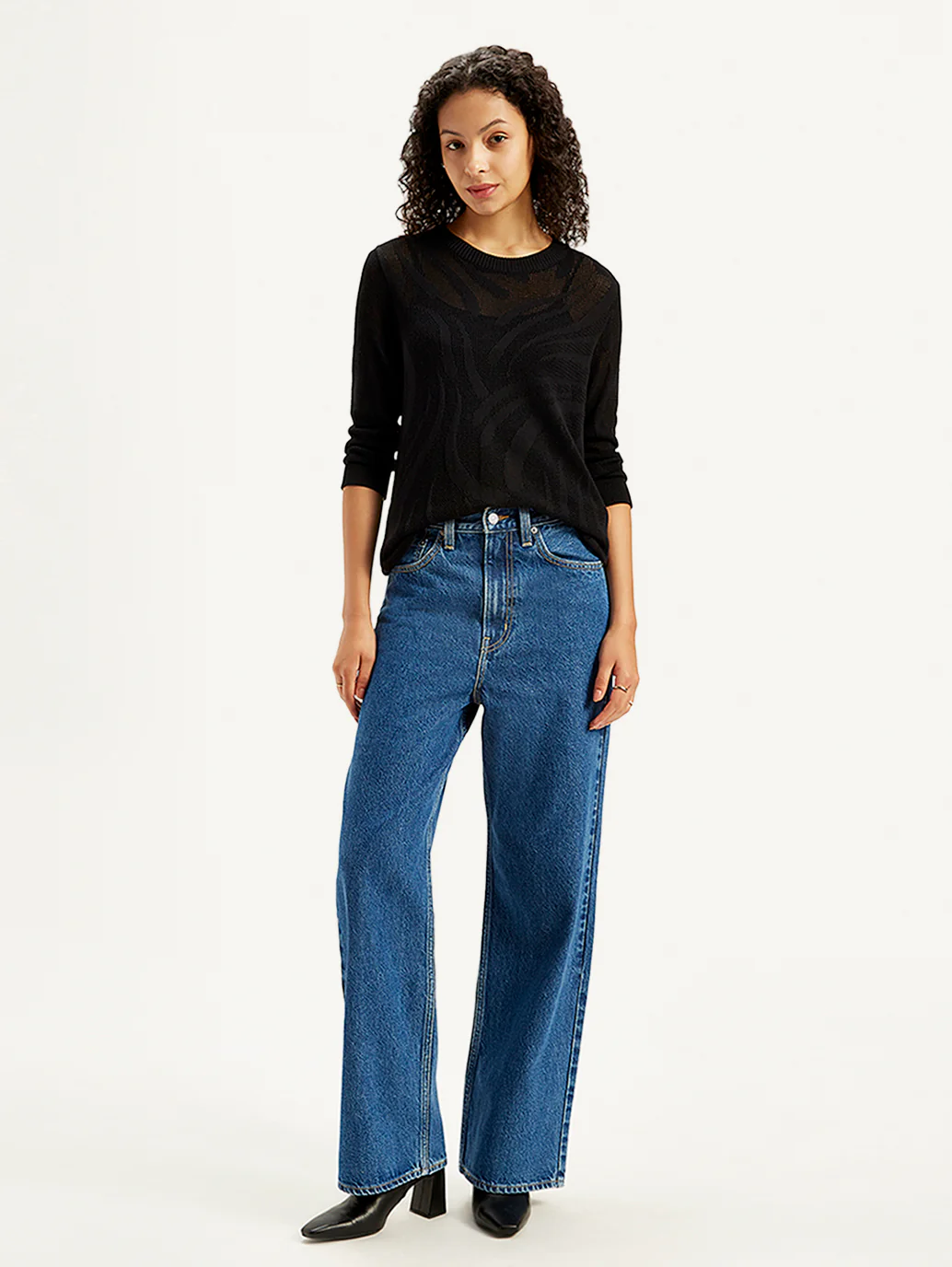 Women's Blue Loose Fit High Rise Jeans - Image 2