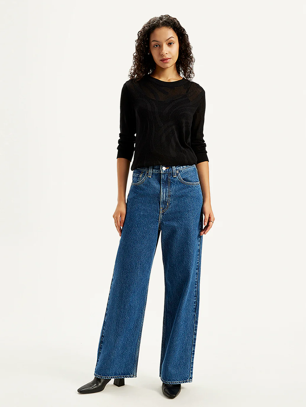 Women's Blue Loose Fit High Rise Jeans - Image 3