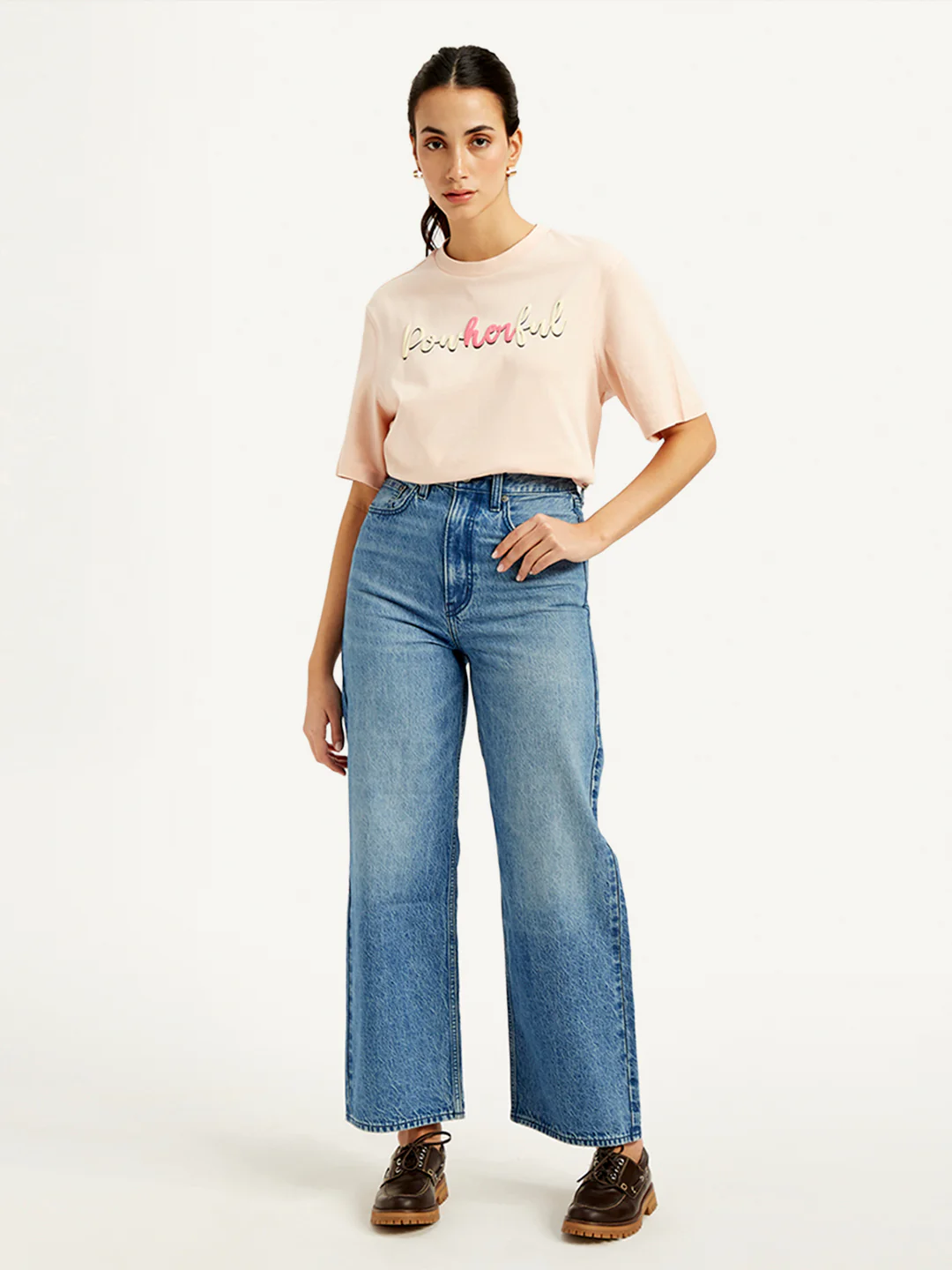 Women's Blue Loose Fit High Rise Jeans - Image 2
