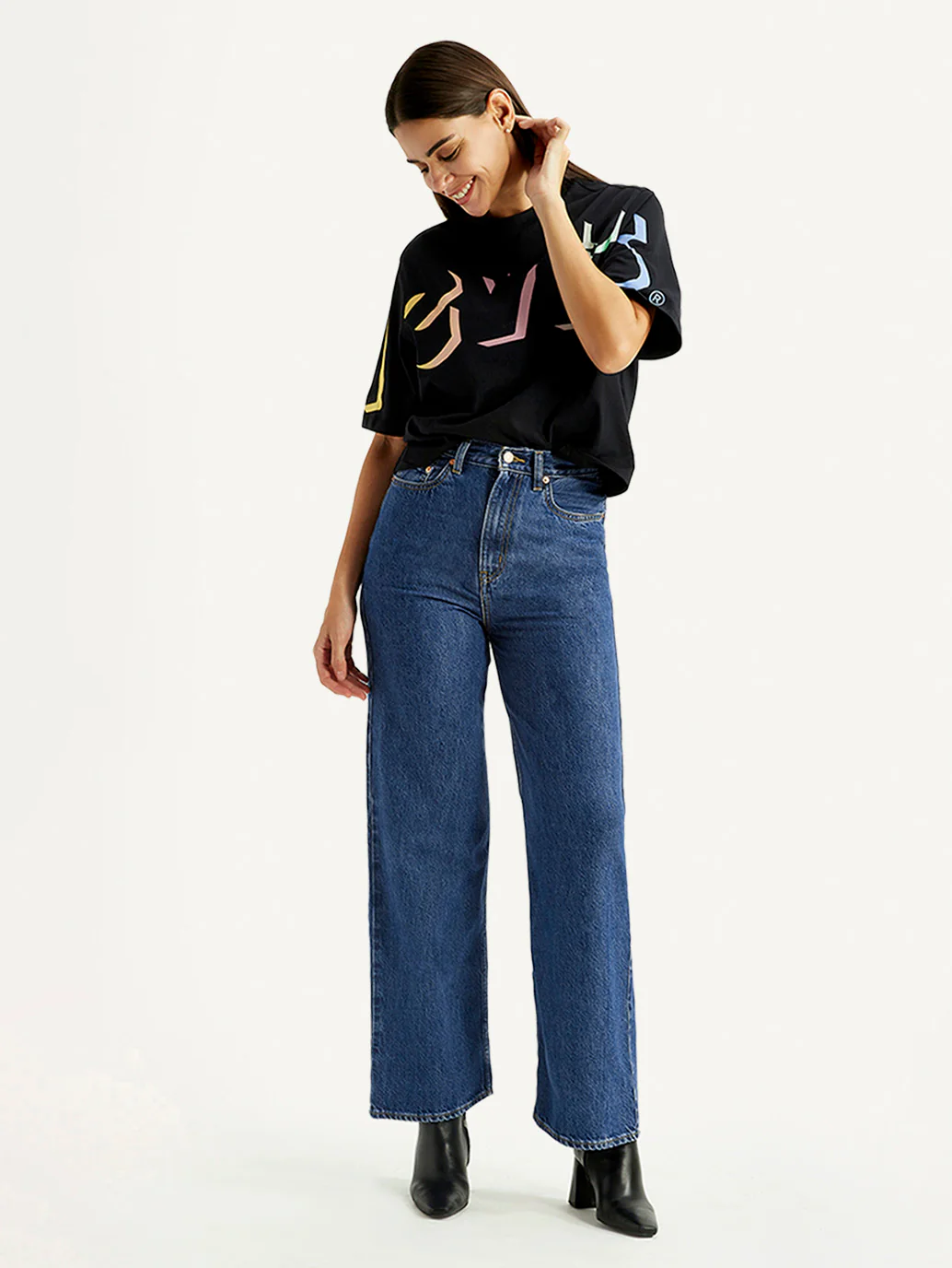 Women's Blue Loose Fit High Rise  Jeans