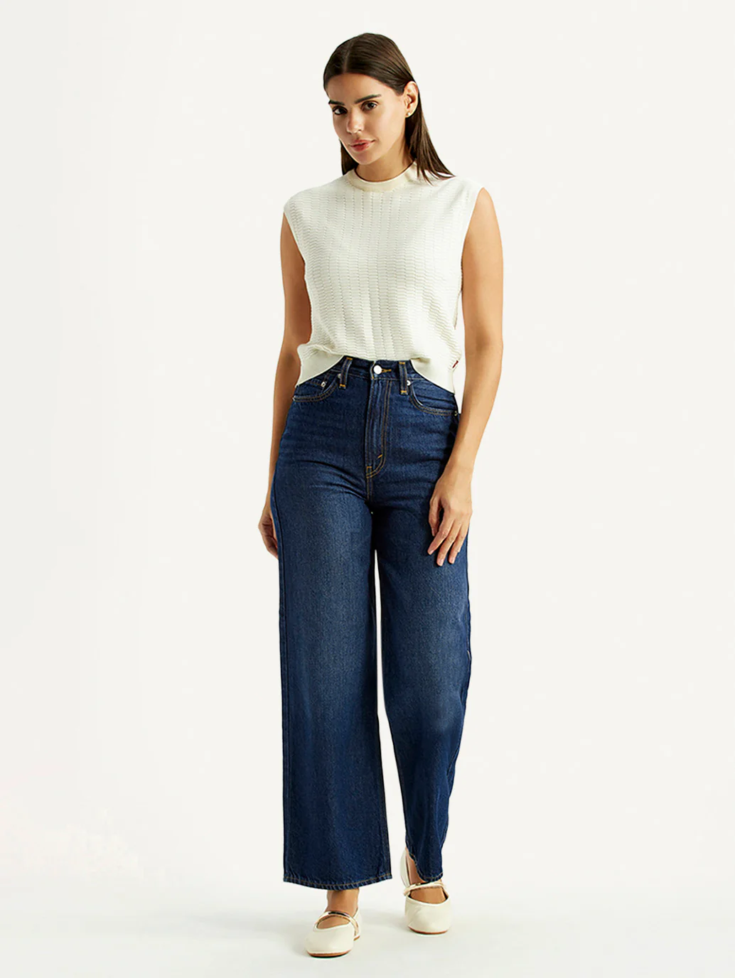 Women's Dark Blue Loose Fit High Rise Jeans