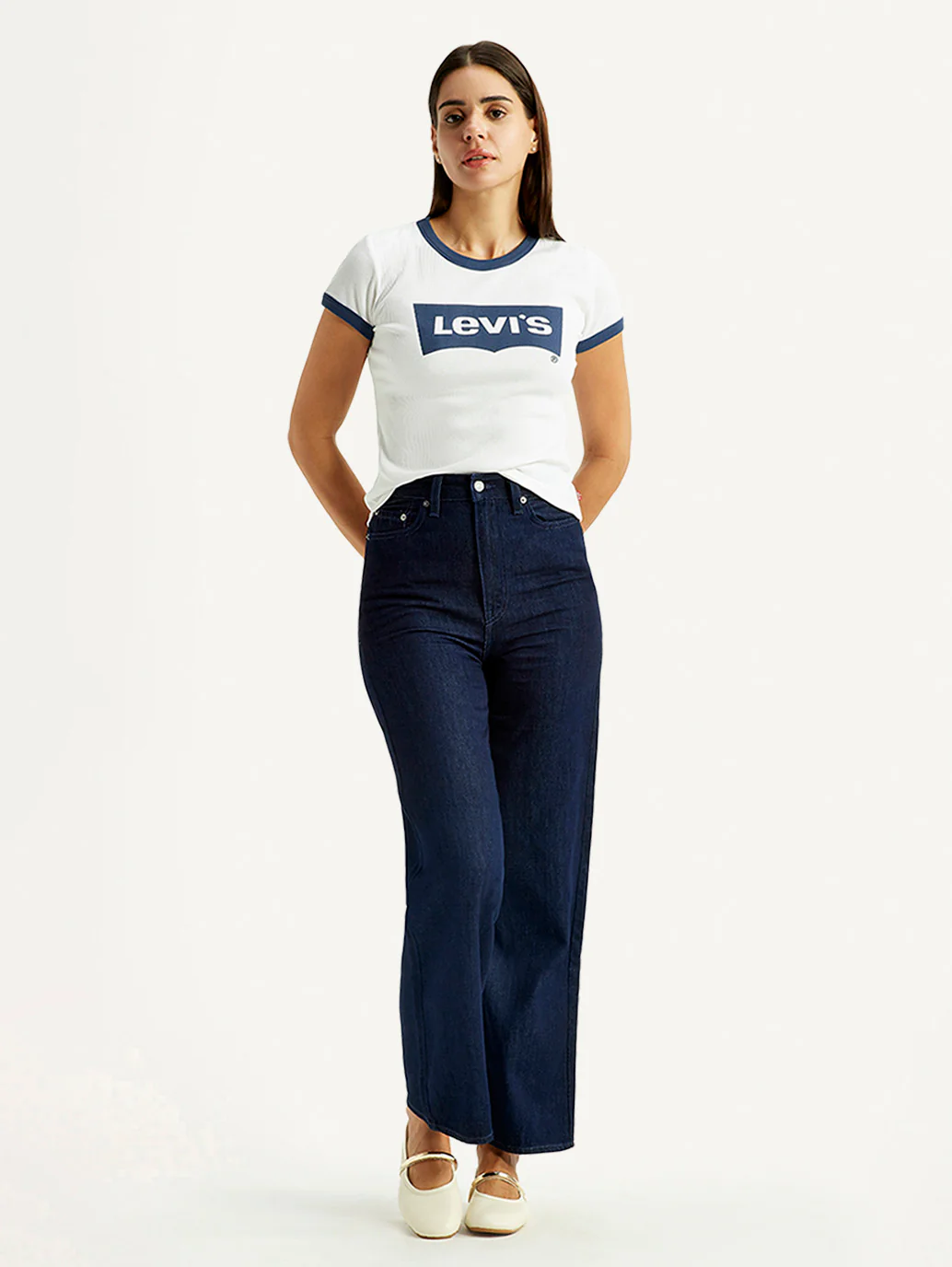 Women's Dark Blue Loose Fit High Rise Jeans