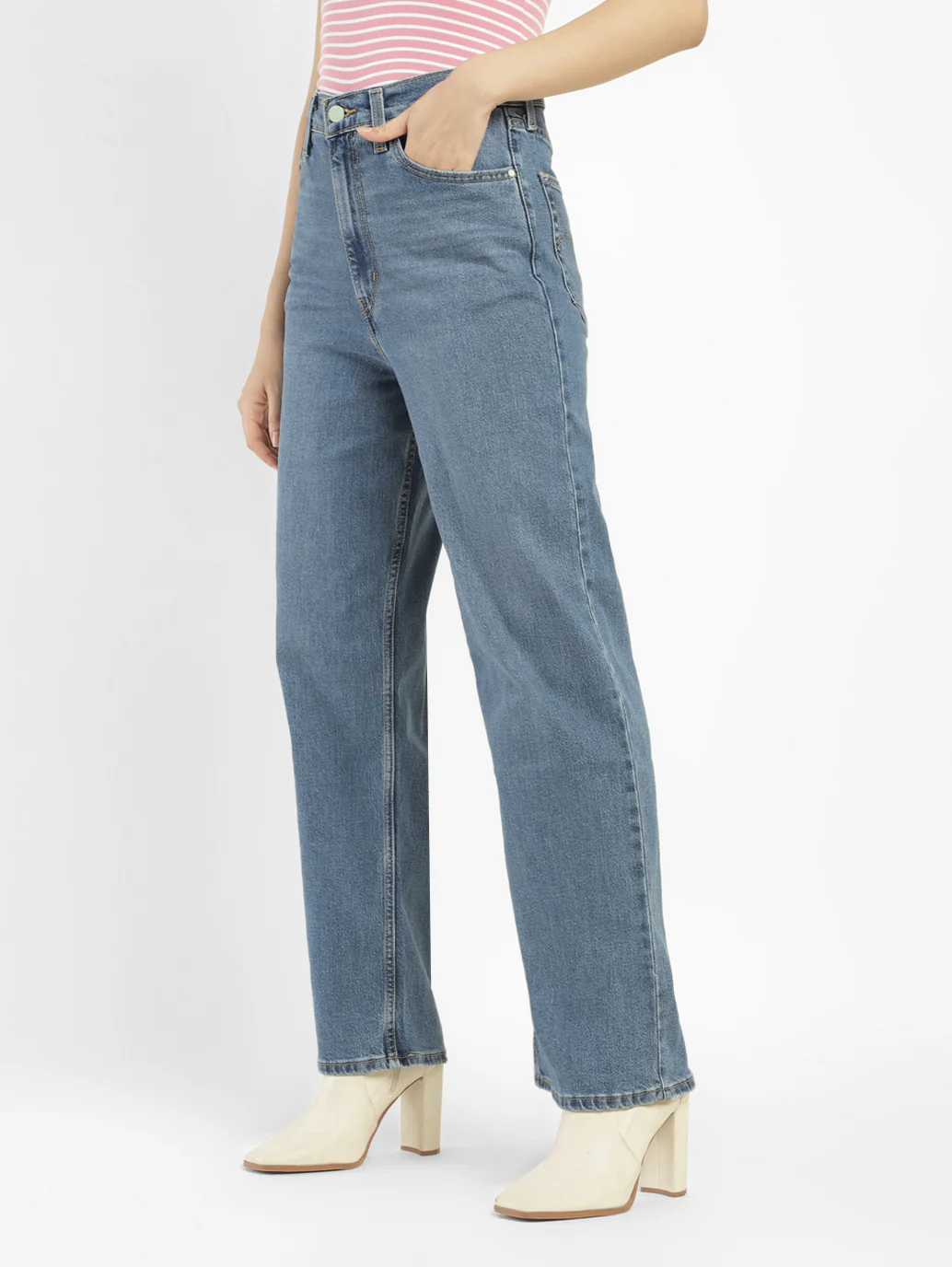 Women's Blue Loose Fit High Rise Jeans - Image 3