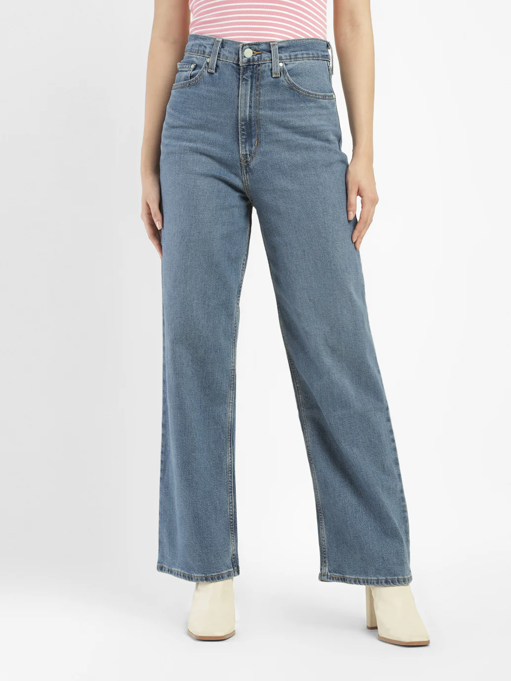 Women's Blue Loose Fit High Rise Jeans - Image 8