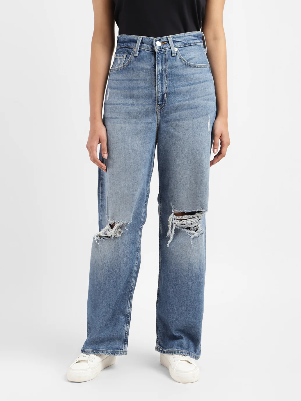 Women's Blue Loose Fit High Rise Jeans - Image 2