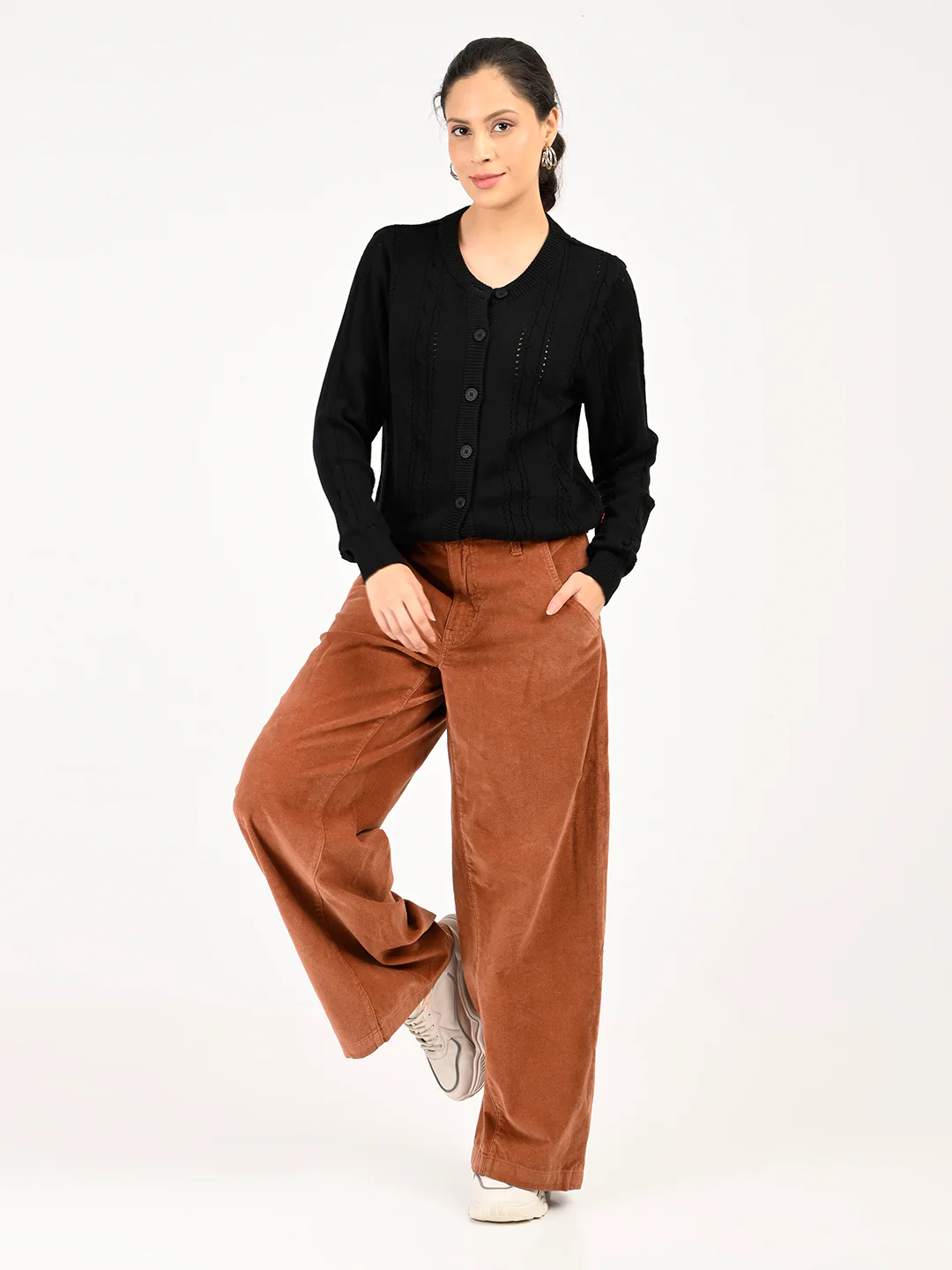 Women's Brown Loose Fit High Rise Trousers - Image 6