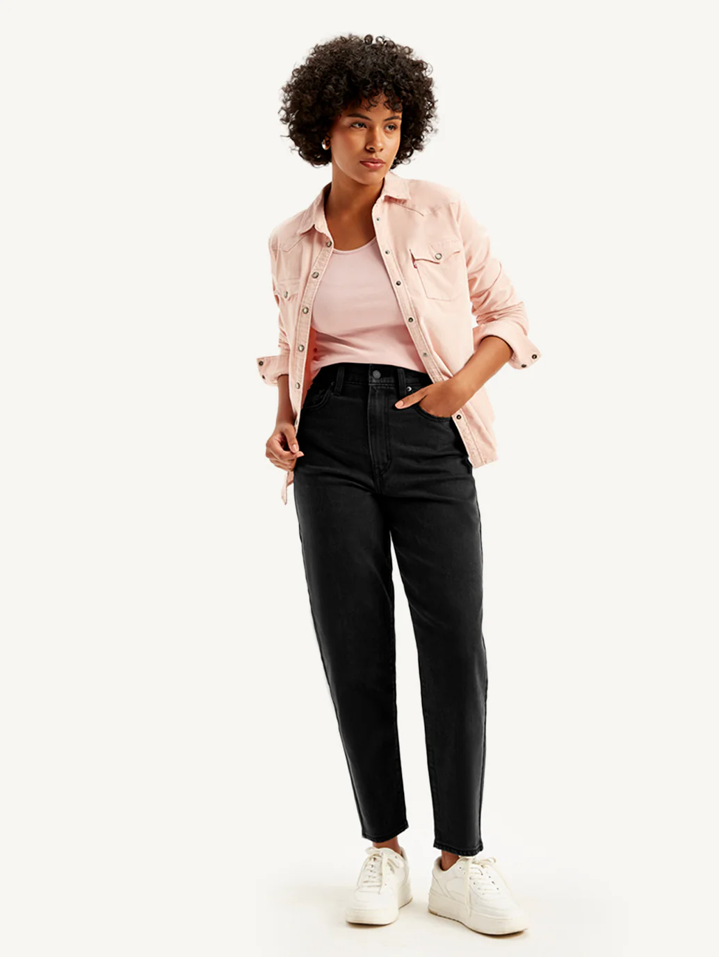 Women's Black Loose Tapered Fit High Rise Jeans - Image 2
