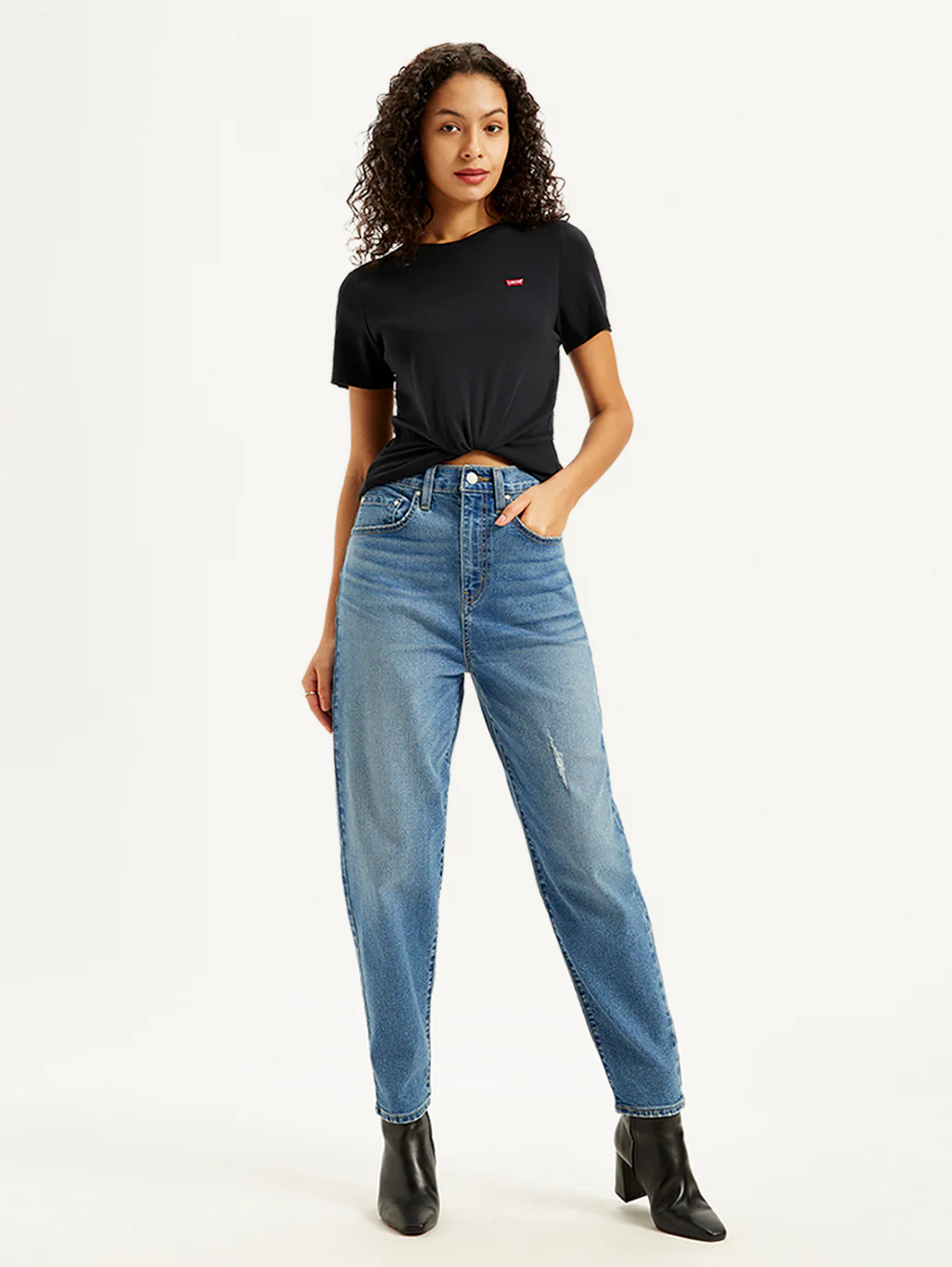 Women's Blue Loose Tapered Fit High Rise Jeans - Image 2