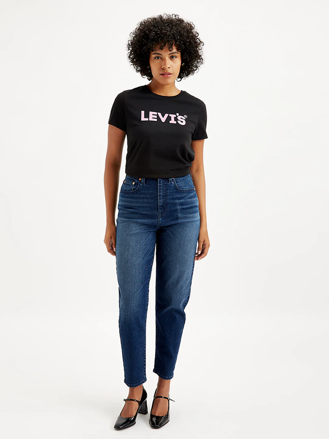 Women's Blue Loose Tapered Fit High Rise Jeans