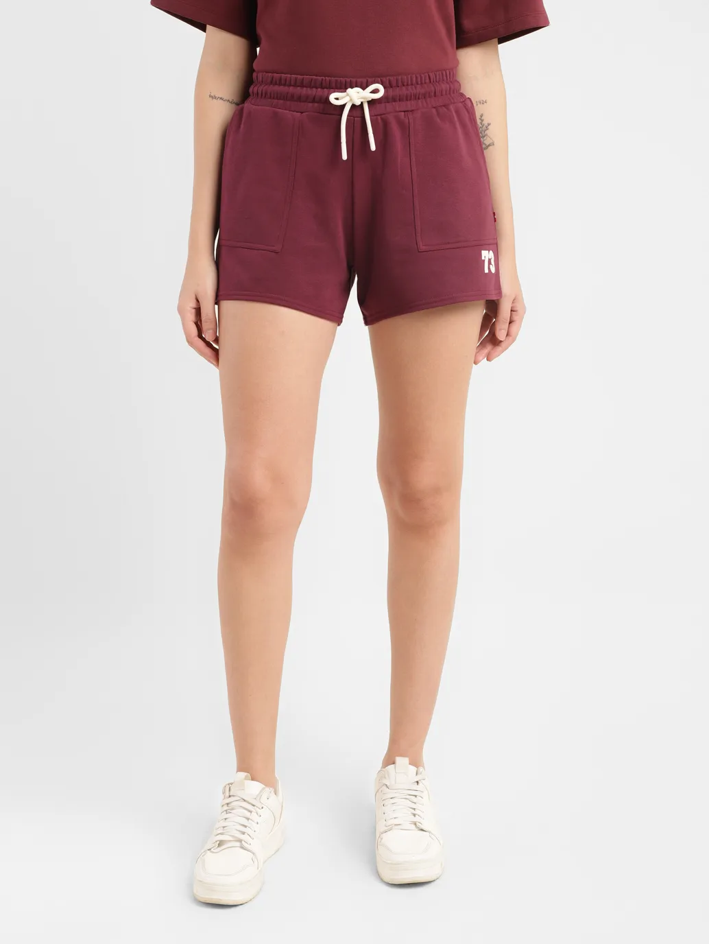 Women's High Rise Maroon Relaxed Fit Shorts - Image 2