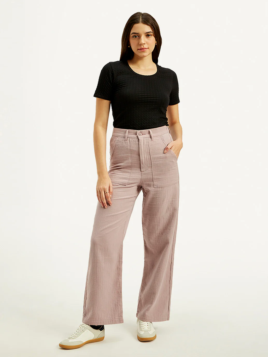 Women's High Rise Purple Loose Fit Trousers - Image 2