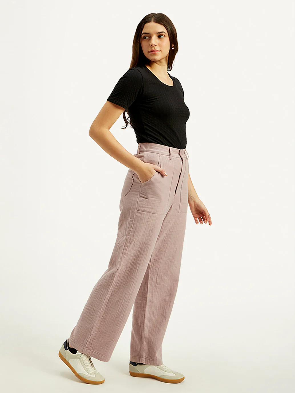 Women's High Rise Purple Loose Fit Trousers - Image 5