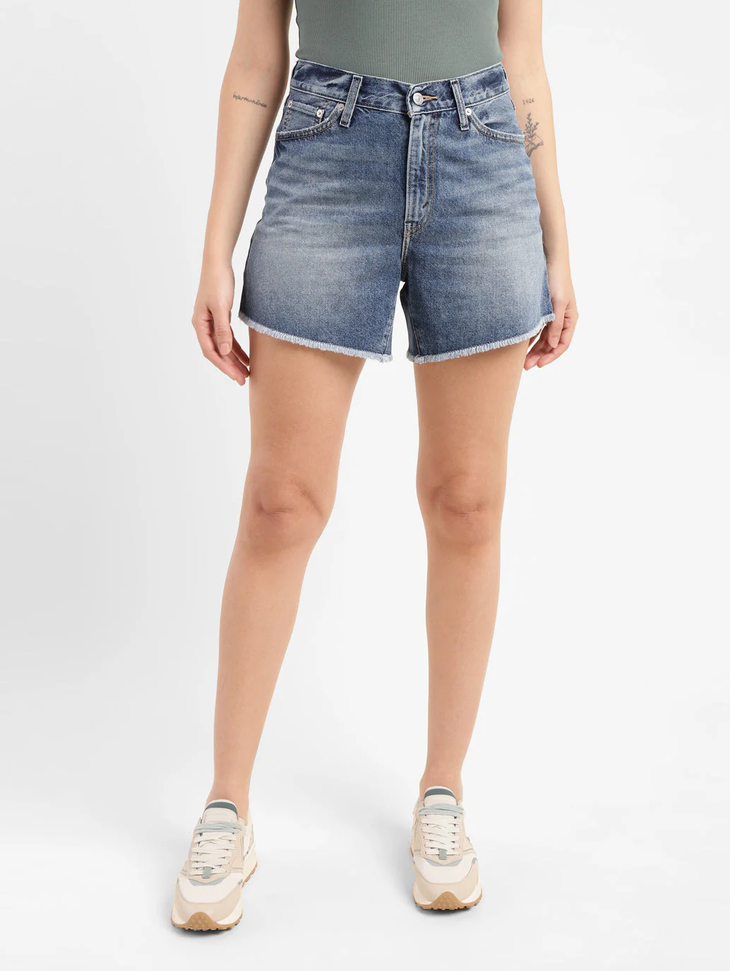 Women's High Rise Mid Indigo Regular Fit Denim Shorts - Image 2