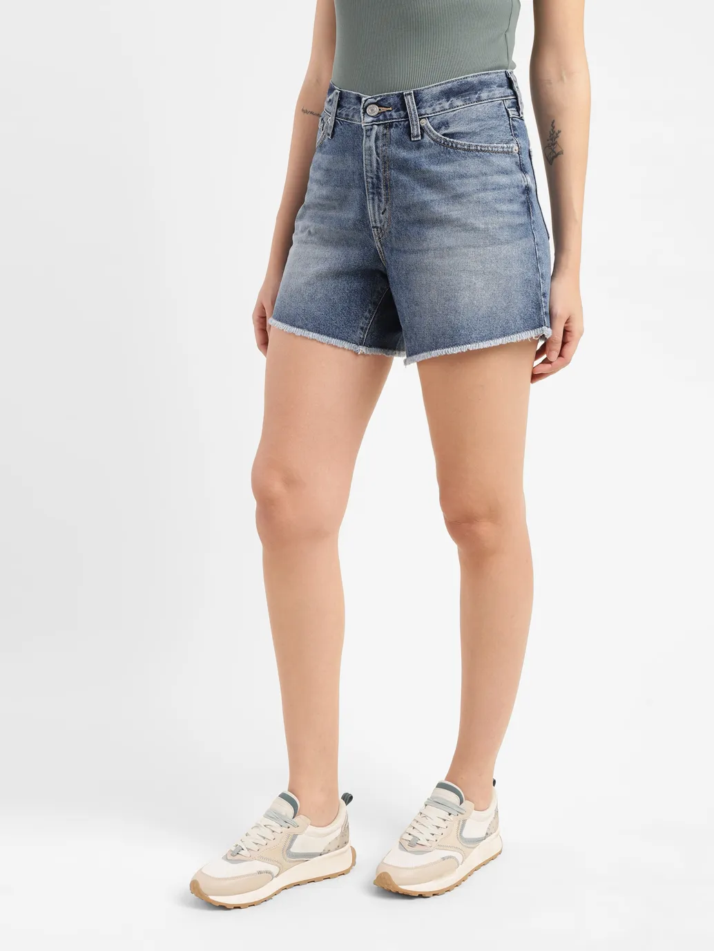 Women's High Rise Mid Indigo Regular Fit Denim Shorts - Image 4