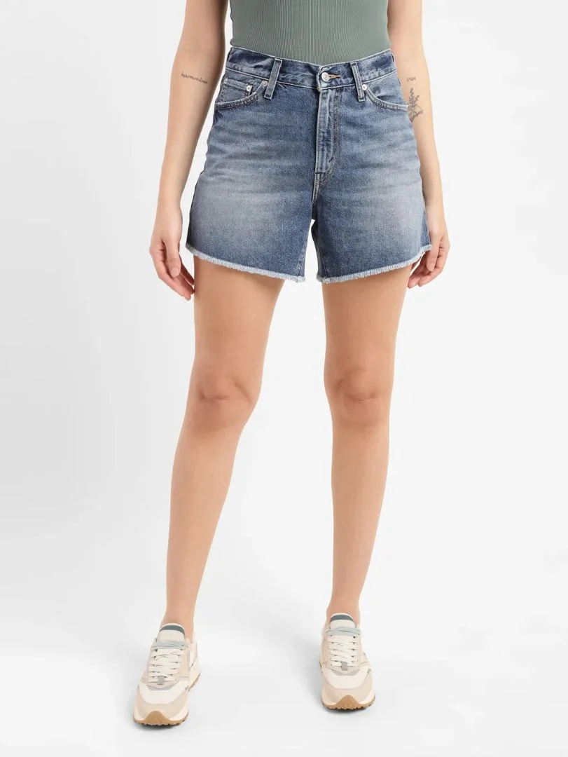 Women's High Rise Mid Indigo Regular Fit Denim Shorts - Image 7
