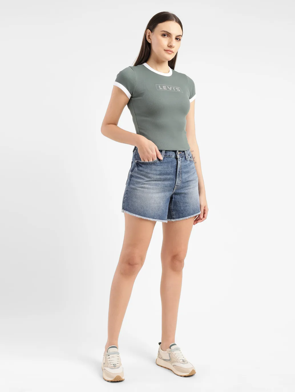 Women's High Rise Mid Indigo Regular Fit Denim Shorts - Image 8
