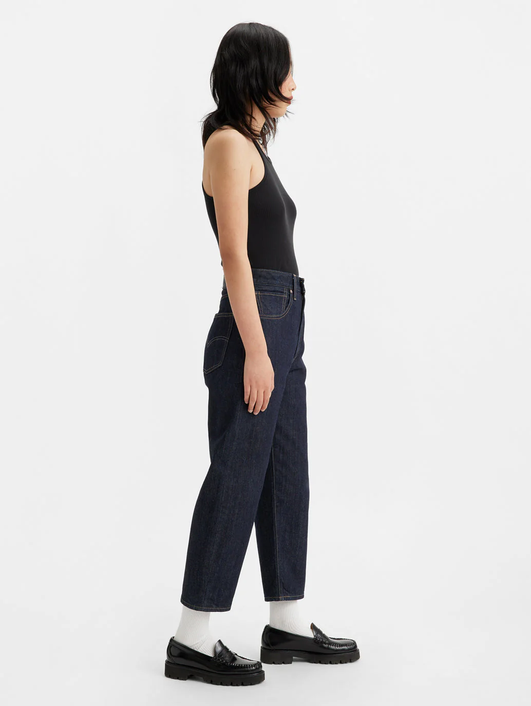 Women's Navy Blue Barrel Loose Fit High Rise Jeans - Image 5