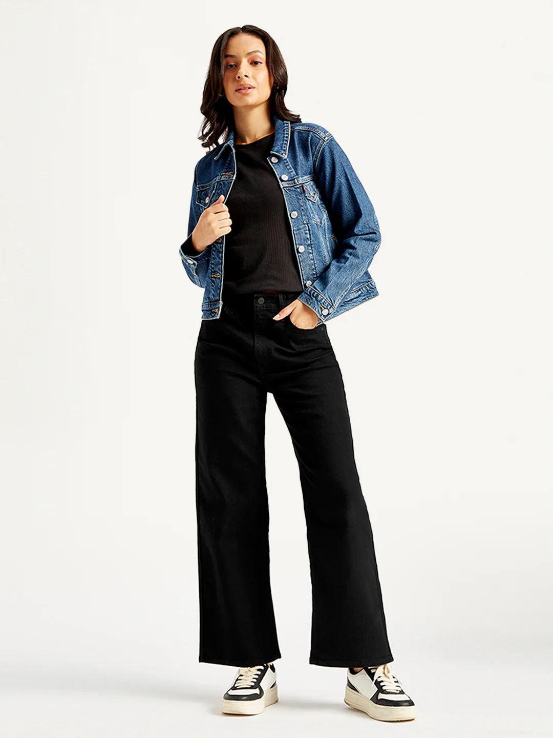 Women's Black Mile High Wide Leg Fit High Rise Jeans
