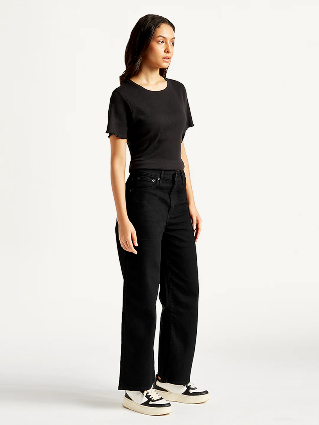 Women's Black Mile High Wide Leg Fit High Rise Jeans - Image 4