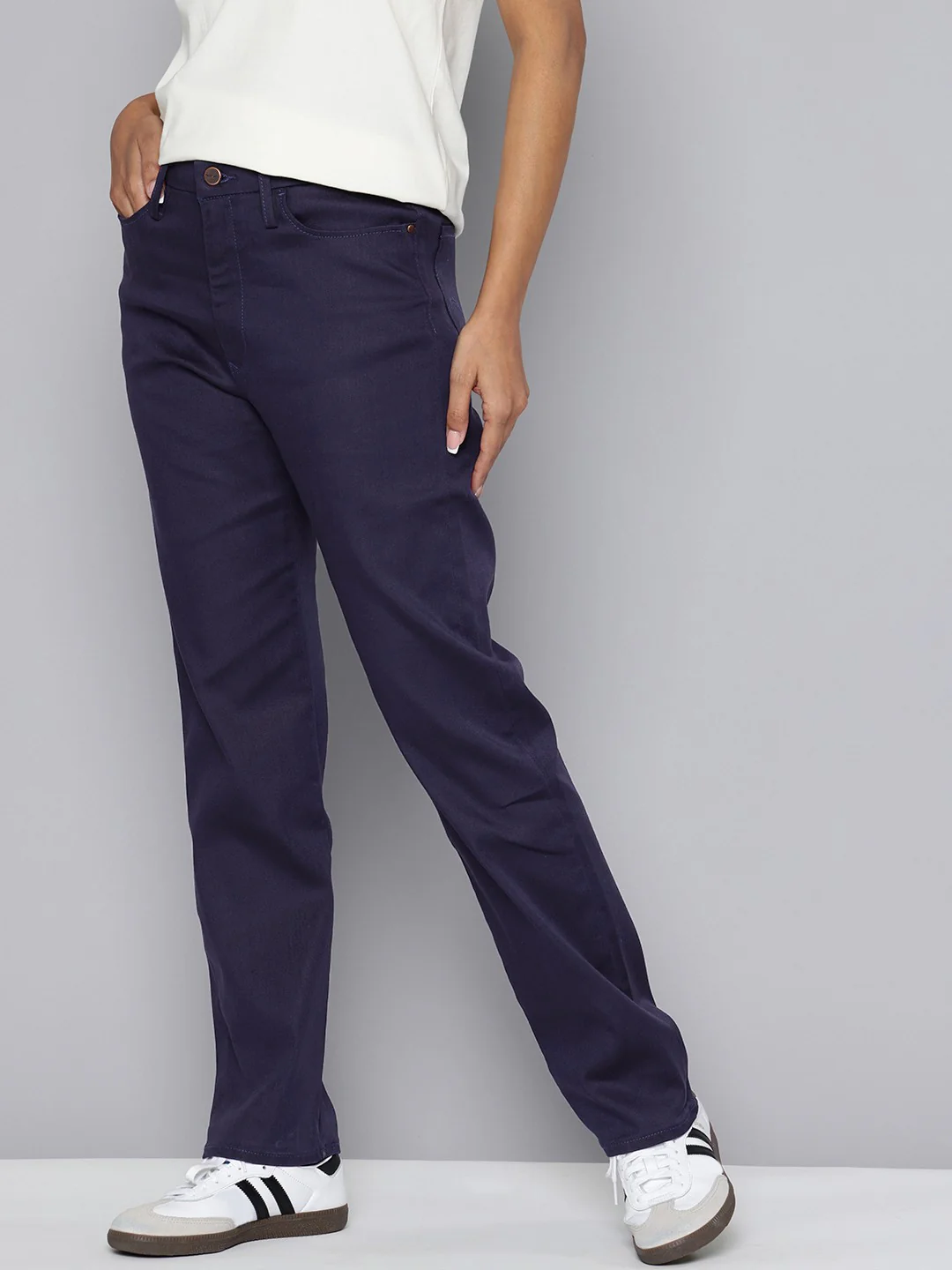 Women's Redloop High Rise Navy Straight Fit Trousers