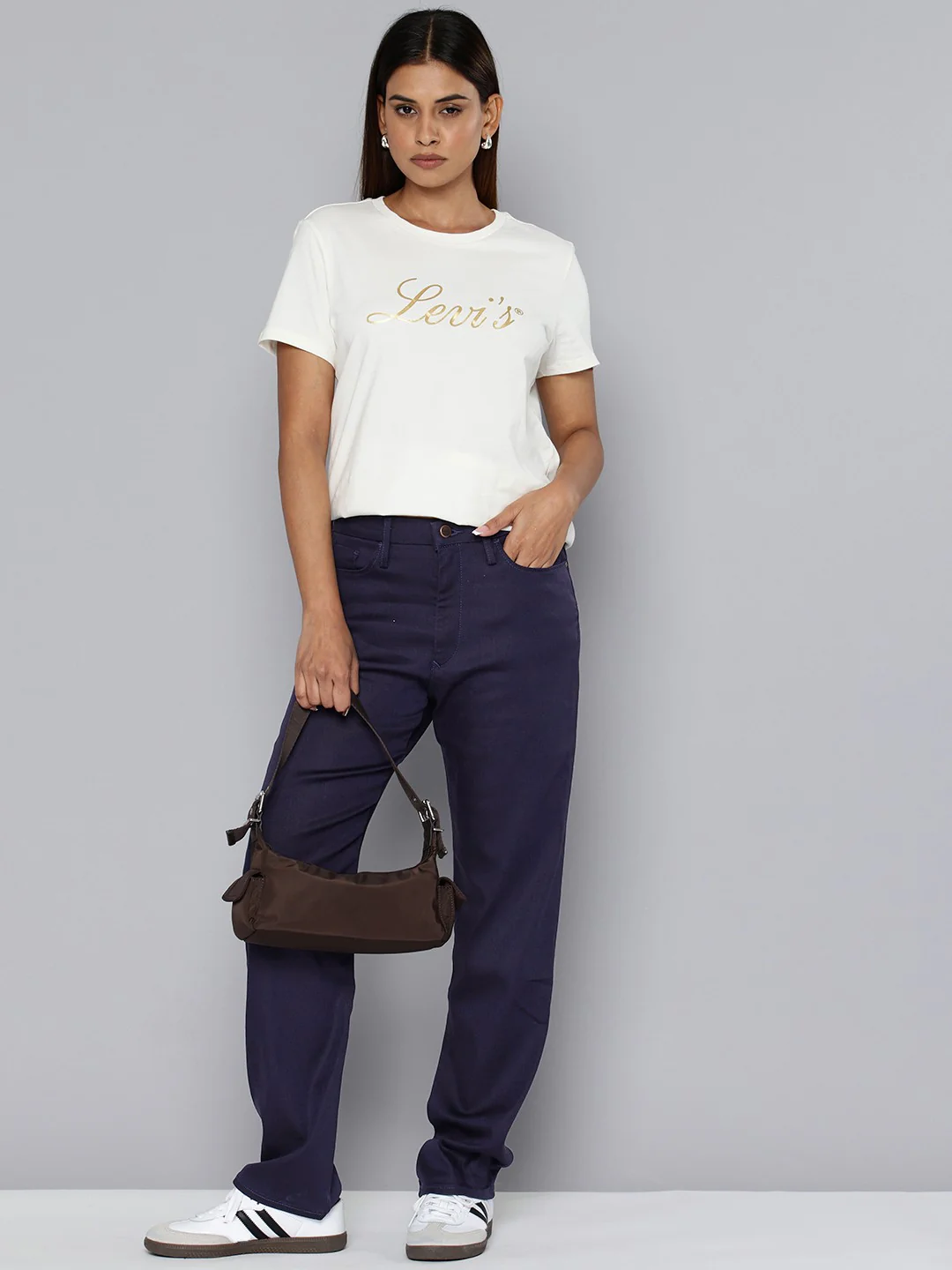 Women's Redloop High Rise Navy Straight Fit Trousers - Image 4