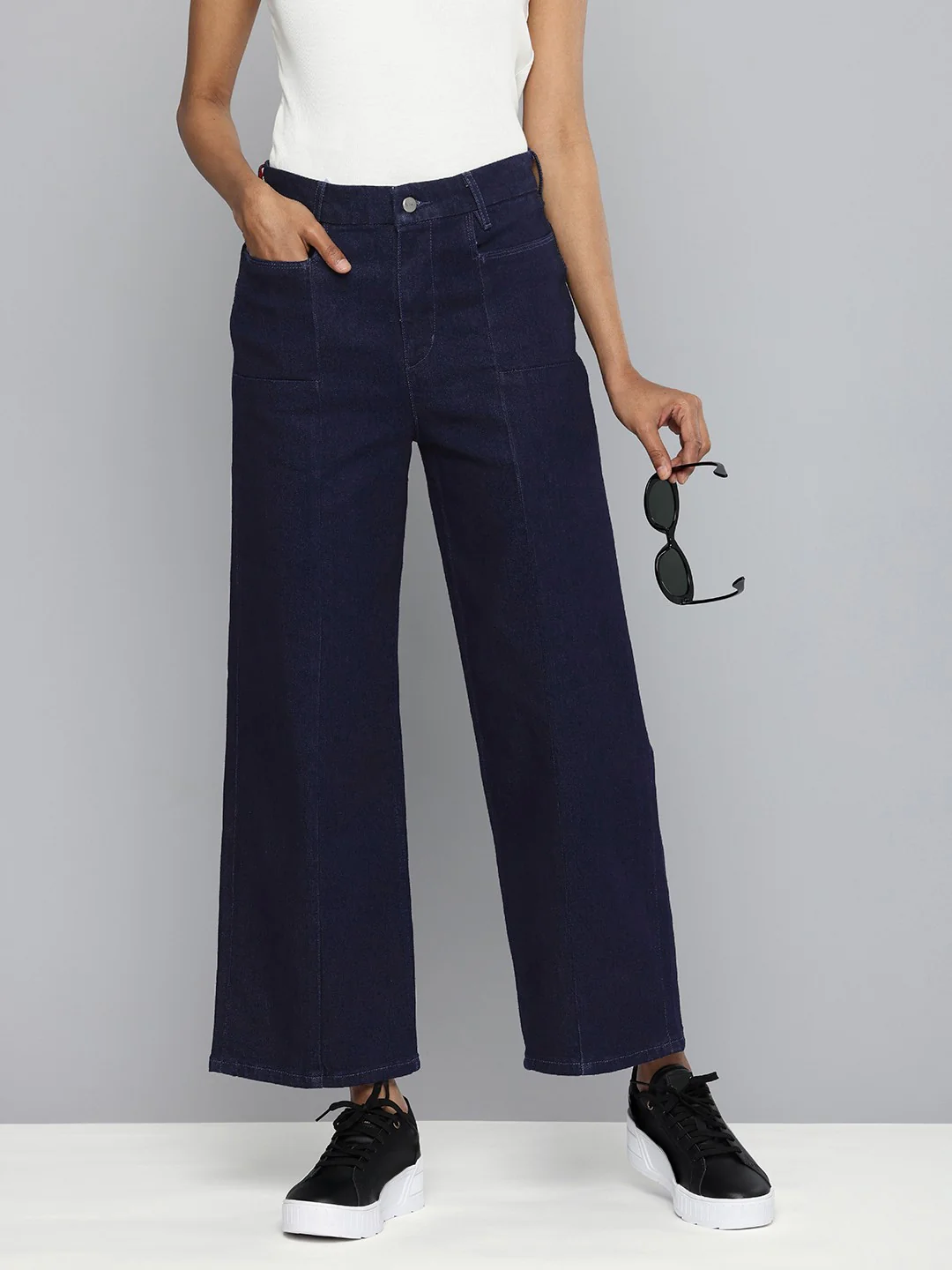 Women's Redloop Navy Blue Mile High Wide Leg Fit High Rise Jeans - Image 2