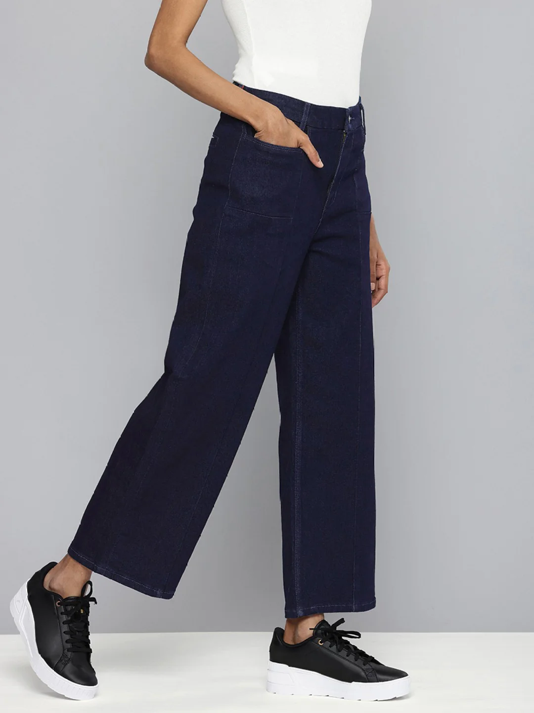 Women's Redloop Navy Blue Mile High Wide Leg Fit High Rise Jeans - Image 3