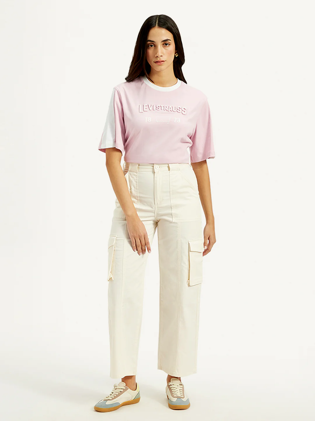 Women's High Rise Off-White Wide Leg Cargo Trousers - Image 2