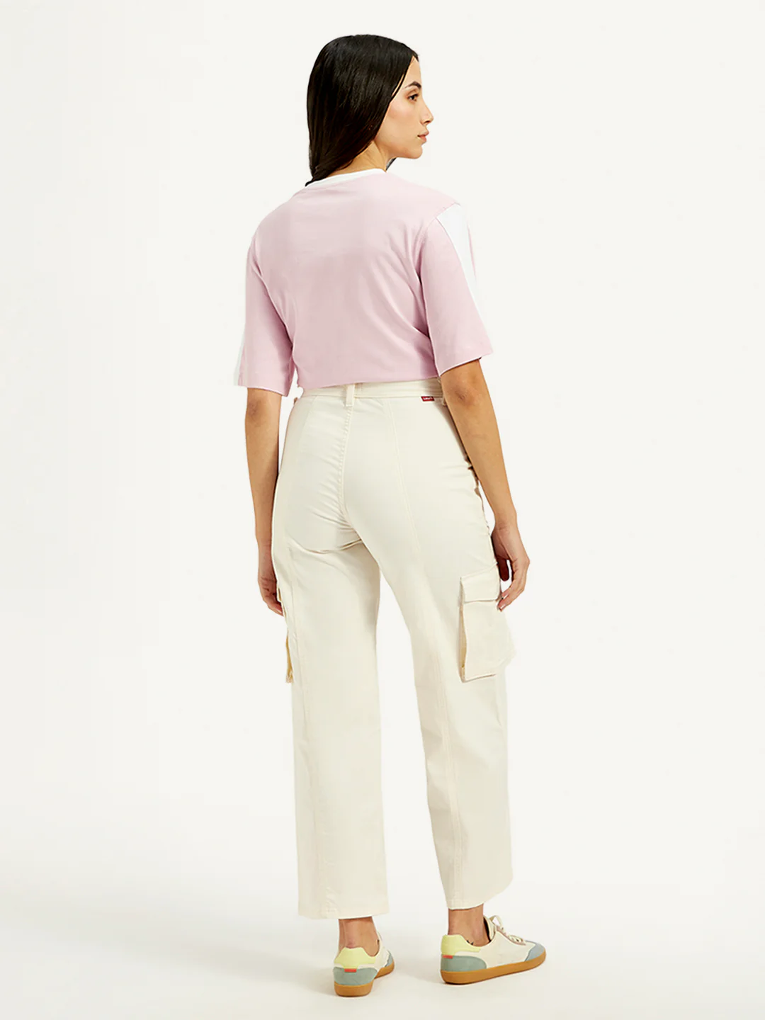 Women's High Rise Off-White Wide Leg Cargo Trousers - Image 3