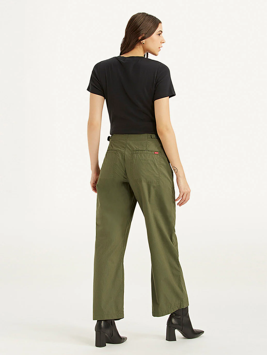 Women's Mid Rise Olive Baggy Cargo Trousers - Image 3