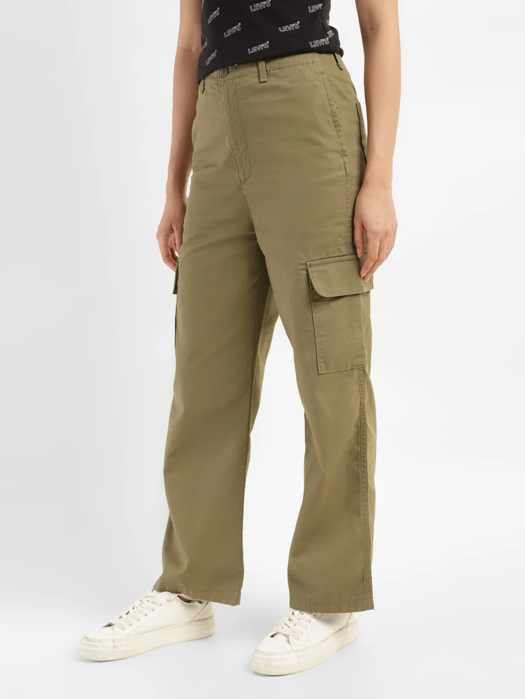 Women's High Rise Olive Loose Fit Cargo - Image 3