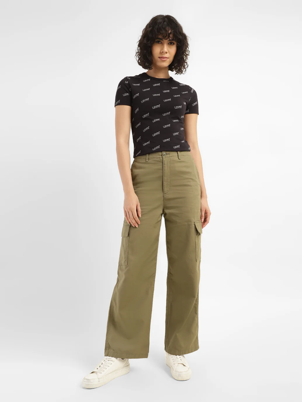 Women's High Rise Olive Loose Fit Cargo - Image 6