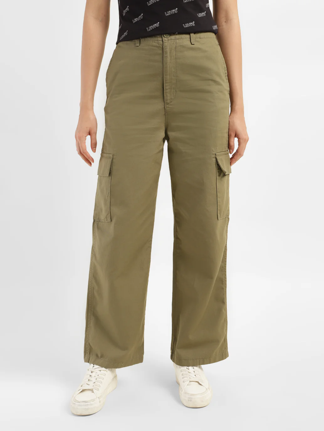 Women's High Rise Olive Loose Fit Cargo - Image 7