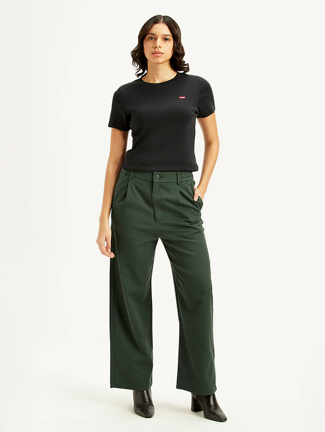 Women's High Rise Olive Loose Fit Trousers - Image 2