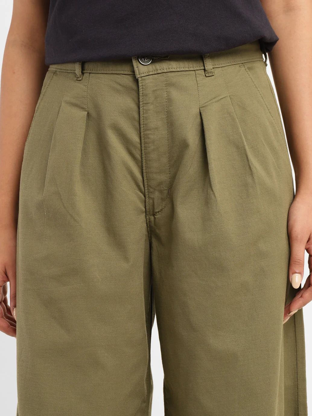 Women's High Rise Olive Loose Fit Trousers - Image 4