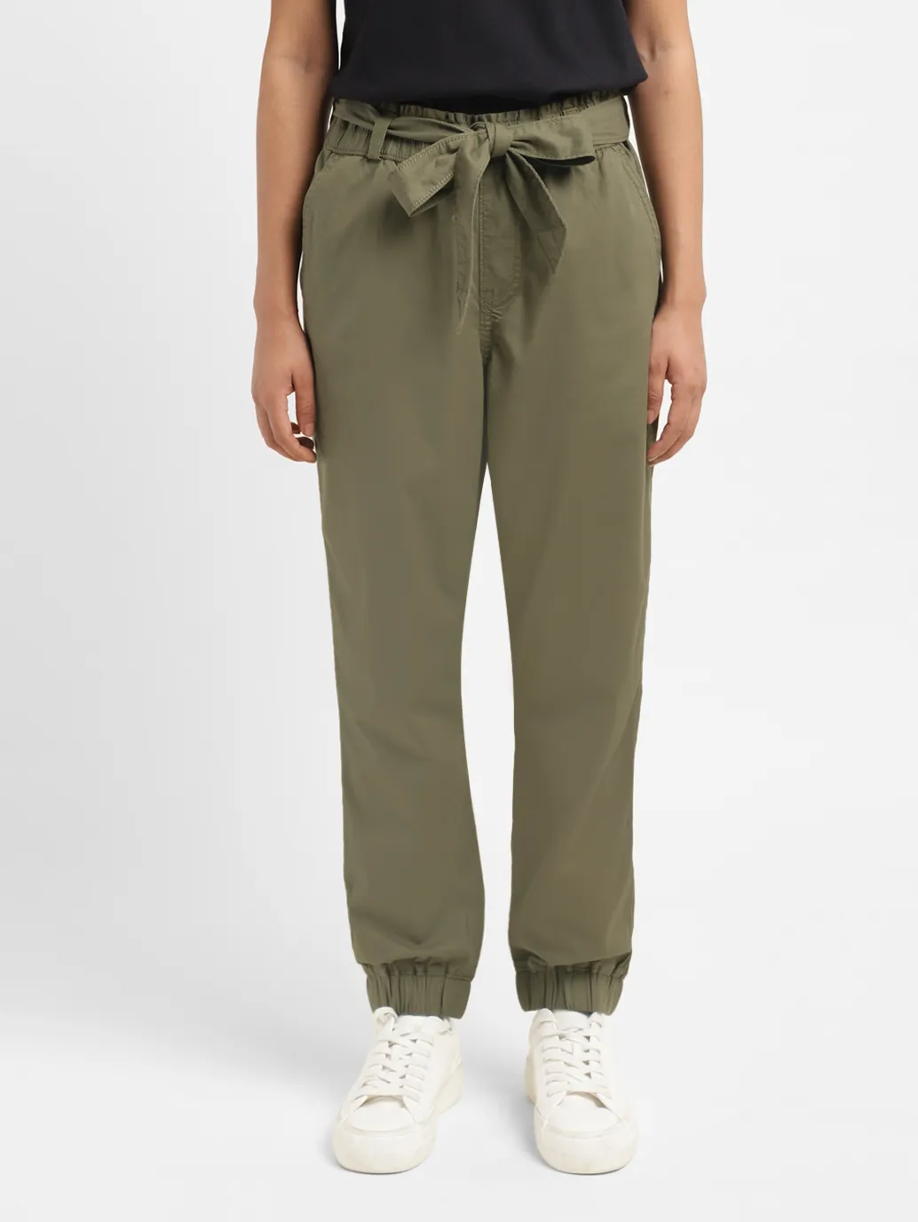 Women's High Rise Olive Regular Fit  Joggers - Image 2