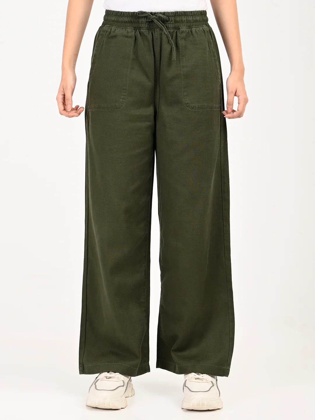 Women's High Rise Olive Regular Fit Parallel Trousers - Image 2