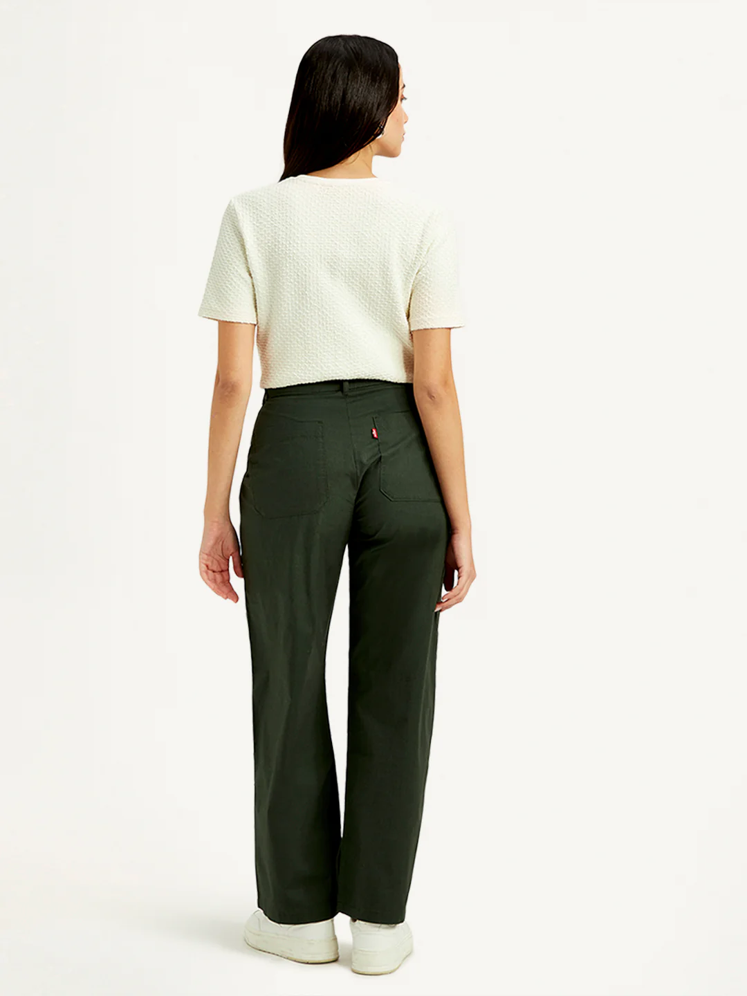 Women's High Rise Olive Straight Fit Trousers - Image 3