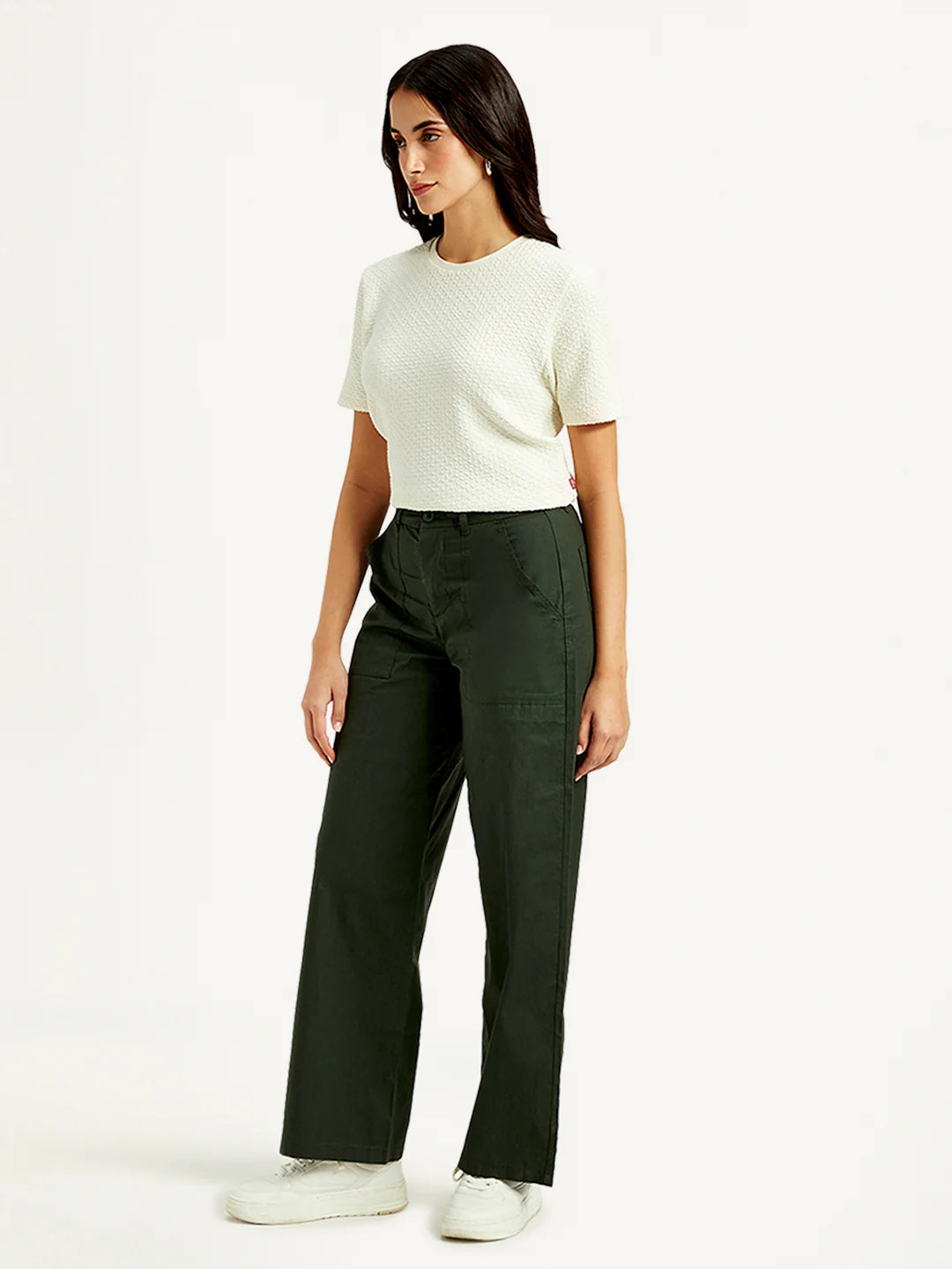 Women's High Rise Olive Straight Fit Trousers - Image 4