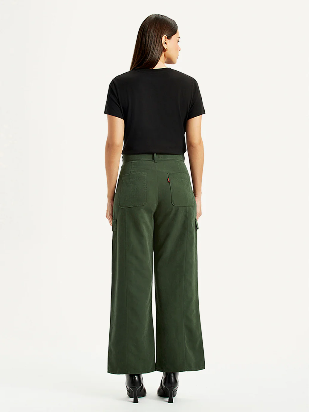 Women's High Rise Olive Green Wide Leg Fit Cargo Trouser - Image 3