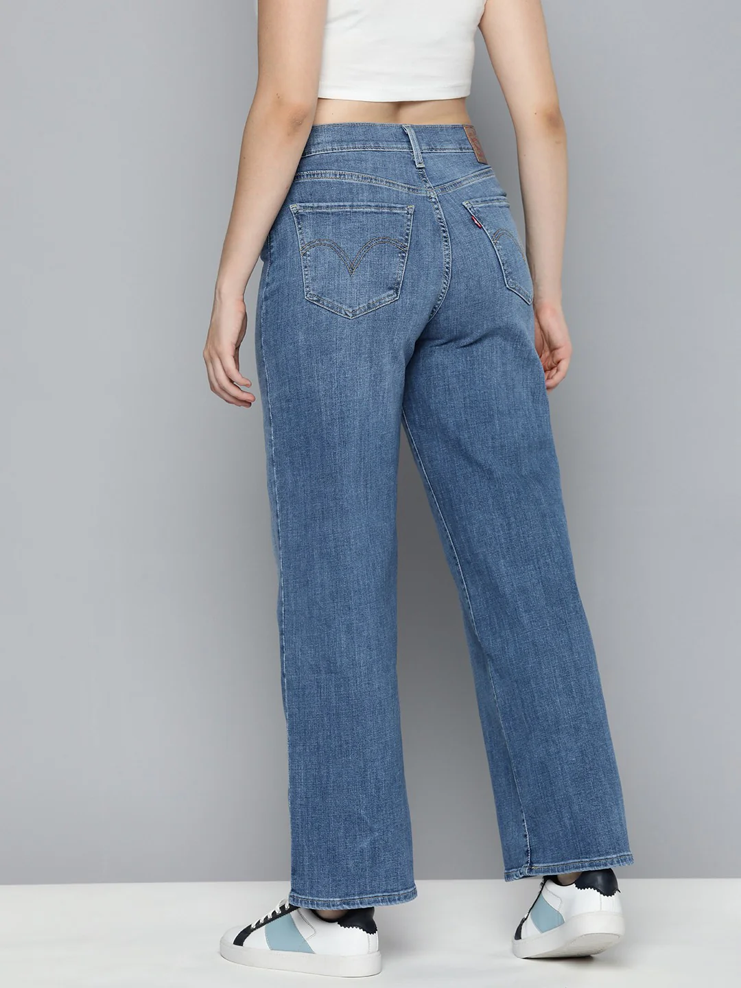 Women's Blue Wide Leg Fit High Rise Jeans - Image 4